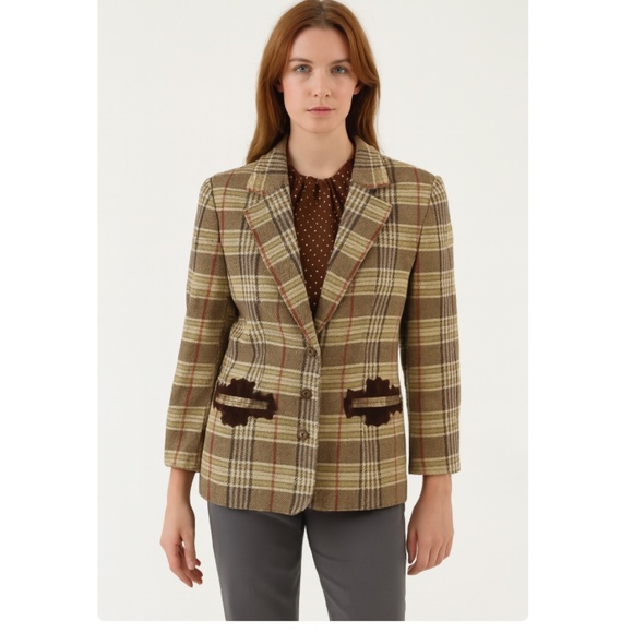 Kores by Ben Holding Vintage Plaid Made in Italy Blazer Brown/Multi Size 42 - Picture 1 of 9